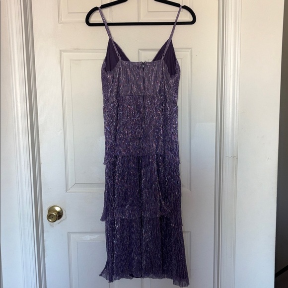 Trixxi Womens Babydoll Dress Purple Silver Shimmer Tiered NWT Size L - Picture 3 of 7